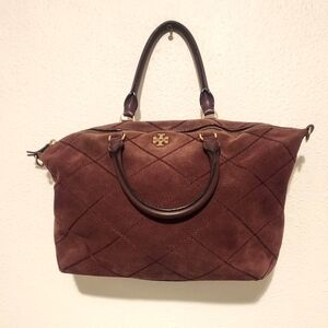 TORY BURCH Frida stitched suede satchel bag